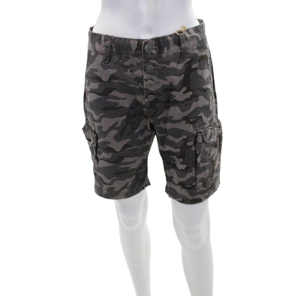 NYC Industries Womens Cotton Camouflage Print Cargo Pocket Shorts Gray Size 26